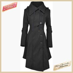 Wool Blend Trench Coat Goth Victorian Elegant Slim Fit Long Peacoat